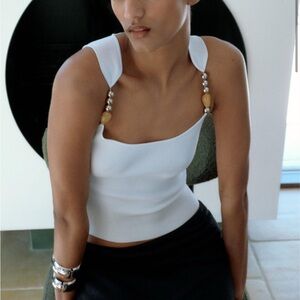 Zara White Crop Top with Beaded Straps